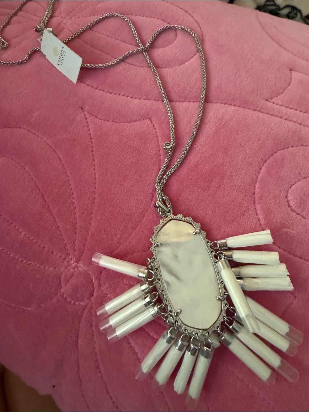 Kendra Scott Silver-Tone White Fringe Pendant Necklace